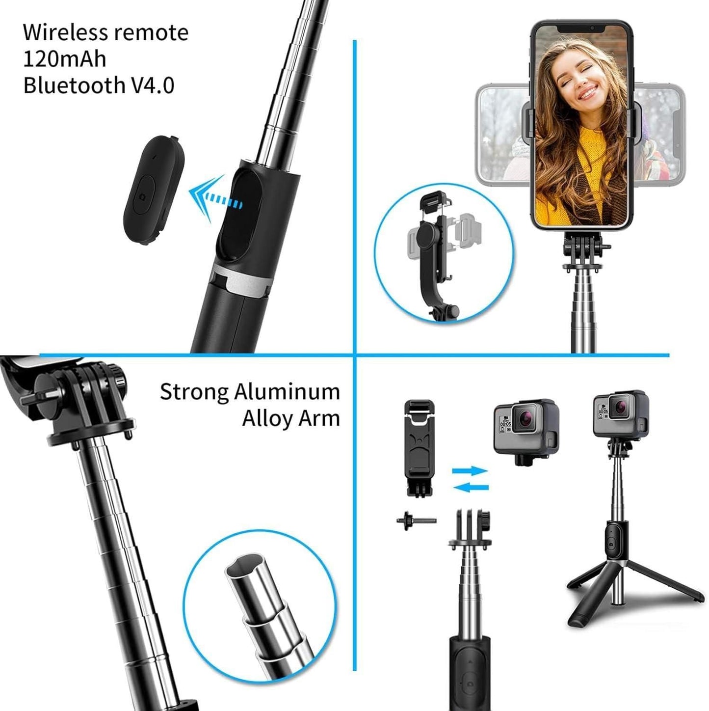 3-in-1 Selfie Stick Tripod with Bluetooth Remote