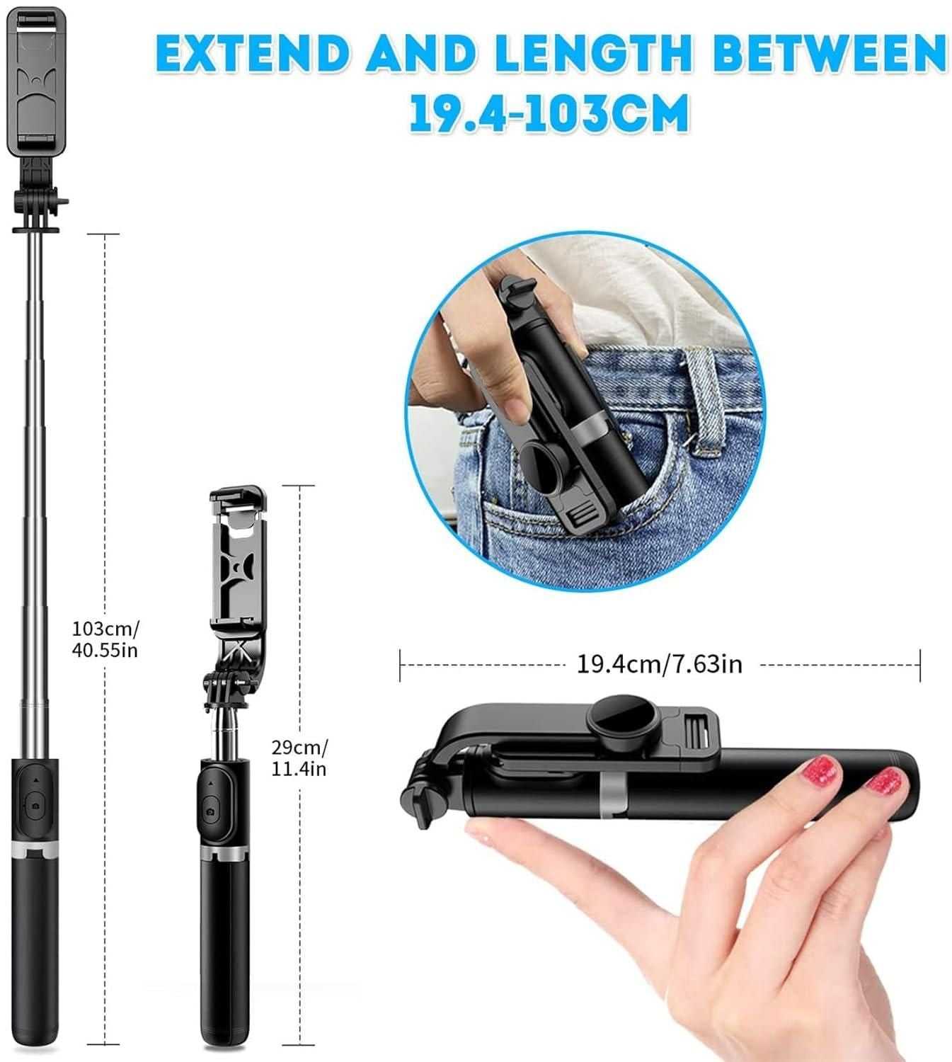 3-in-1 Selfie Stick Tripod with Bluetooth Remote